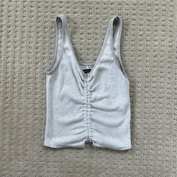 Abercrombie & Fitch Tops - Abercrombie & Fitch White and Grey Striped and Ruched Tank